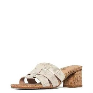 NYDJ Women's Gloriana Metallic Suede Block Heel, Pewter, 5.5M